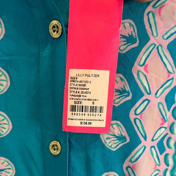NWT Lilly Pulitzer Lilly Waterya Waiting For Turquoise Teal Natalie Coverup - Picture 5 of 7